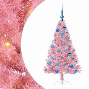 vidaXL Konstgjord F&ouml;rbelyst Julgran med 150 LED-lampor Rosa 120 cm PVC
