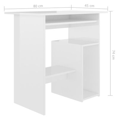 vidaXL Skrivbord vit högglans 80x45x74 cm spånskiva