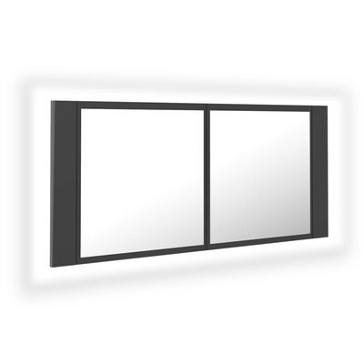 vidaXL Spegelskåp med LED grå 100x12x45 cm akryl