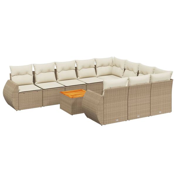 vidaXL Loungegrupp f&ouml;r tr&auml;dg&aring;rden m. dynor 11 delar beige konstrotting