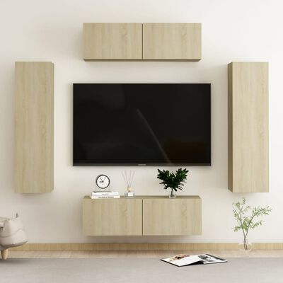 vidaXL TV-skåp 4 delar sonoma-ek konstruerat trä