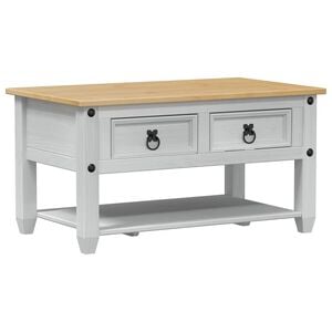 vidaXL Kaffeebord med l&aring;da Vit 85 x 50 x 45 cm Massiv furu