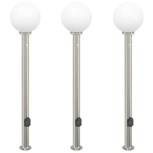 vidaXL Pollare med sensor och uttag 3 st 120 cm rostfritt st&aring;l IP44