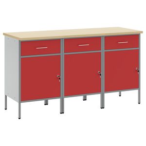 vidaXL Arbetskabinett med l&aring;da 3 st R&ouml;d och Gr&aring; 150 x 55 x 85 cm