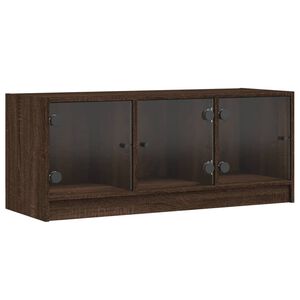 vidaXL Tv-b&auml;nk med glasd&ouml;rrar brun ek 102x37x42 cm