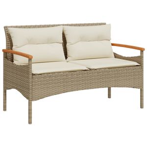 vidaXL Tr&auml;dg&aring;rdsb&auml;nk med dynor 116x62,5x74 cm beige konstrotting