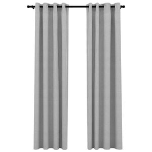 vidaXL M&ouml;rkl&auml;ggningsgardin med &ouml;ljetter linnelook 2 st gr&aring; 140x245cm