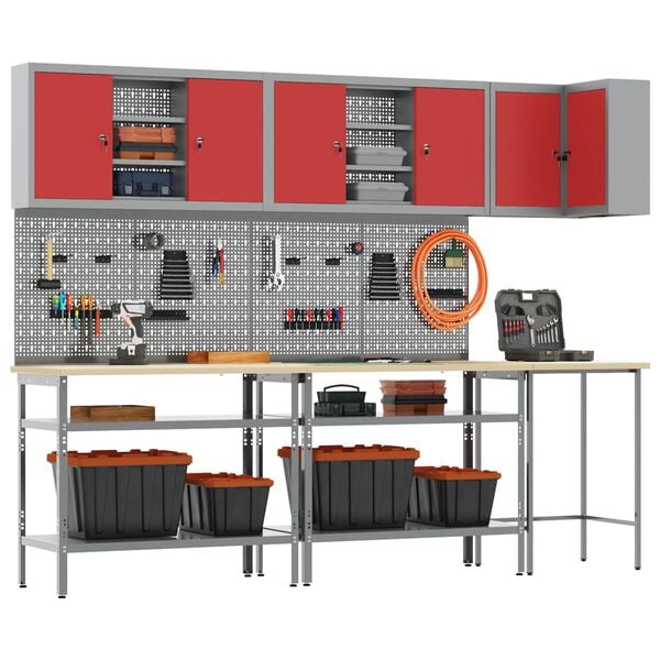vidaXL Arbetskabinett Set med hylla med lagring 10 pcs R&ouml;d och Gr&aring;