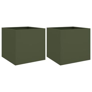 vidaXL Odlingsl&aring;dor 2 st olivgr&ouml;n 49x47x46 cm kallvalsat st&aring;l