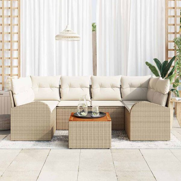 vidaXL Tr&auml;dg&aring;rdsoffset 7 pcs Beige Poly rattan