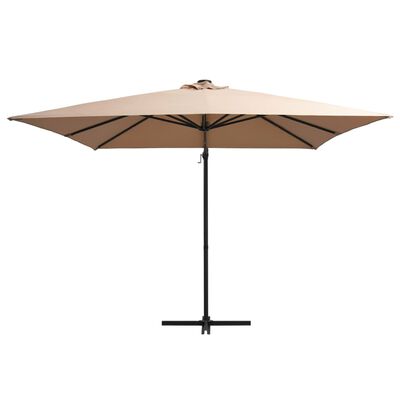 vidaXL Frihängande parasoll med LED och stålstång 250x250 cm taupe