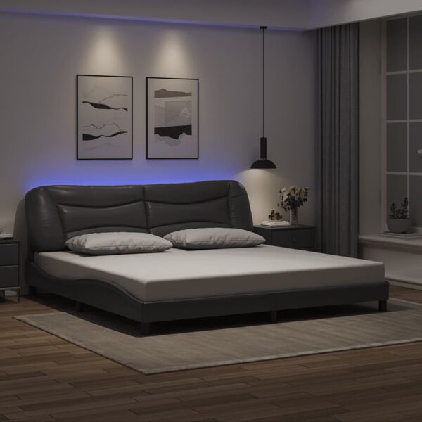 vidaXL Bed Frame with LED without Mattress "Hvar" Grey 200x200 cm