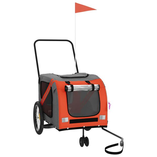 vidaXL Cykelvagn f&ouml;r djur orange och gr&aring; oxfordtyg och j&auml;rn