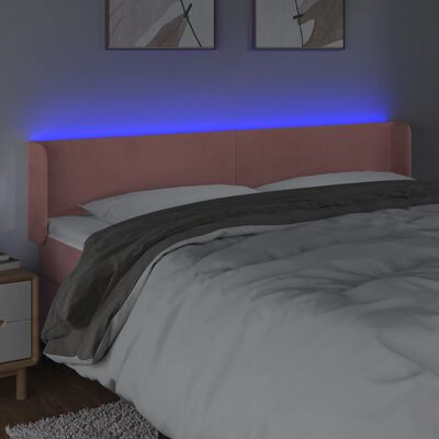 vidaXL Sänggavel LED rosa 163x16x78/88 cm sammet