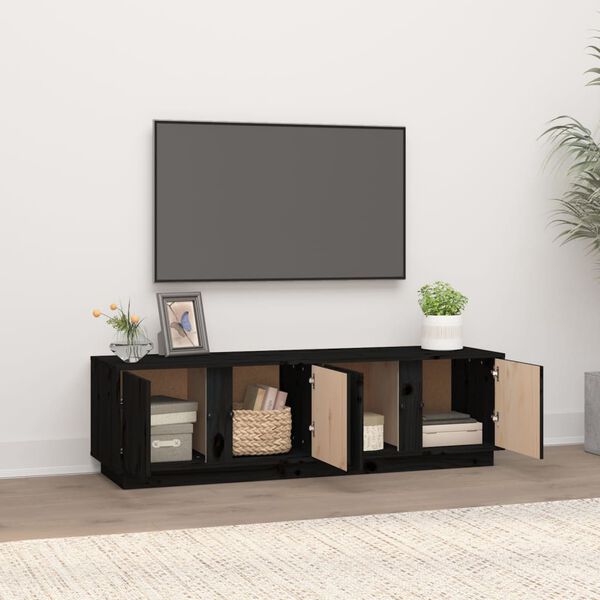 vidaXL Tv-b&auml;nk svart 156x37x45 cm massiv furu