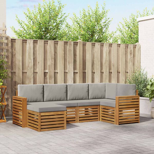 vidaXL Sektionsoffgrupp 6 pcs Naturlig och Ljus Gr&aring; Massivt Akaciatr&auml;
