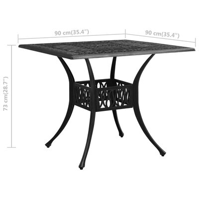 vidaXL Trädgårdsbord svart 90x90x73 cm gjuten aluminium