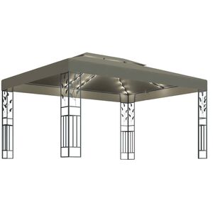 vidaXL Paviljong dubbla tak och ljusslinga LED 3x4 m taupe