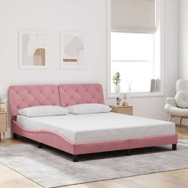 vidaXL Bed Frame with LED without Mattress Pink 160x200 cm Velvet