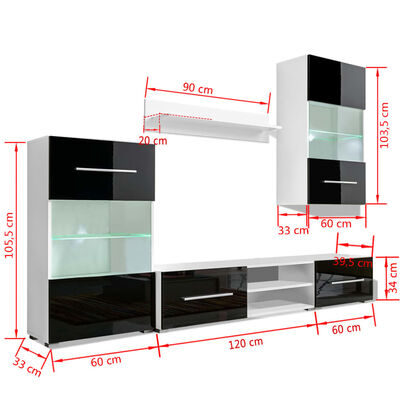 vidaXL TV-möbel med väggskåp och LED 5 delar svart