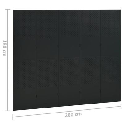 vidaXL Rumsavdelare 5 paneler 2 st svart 200 x 180 cm stål