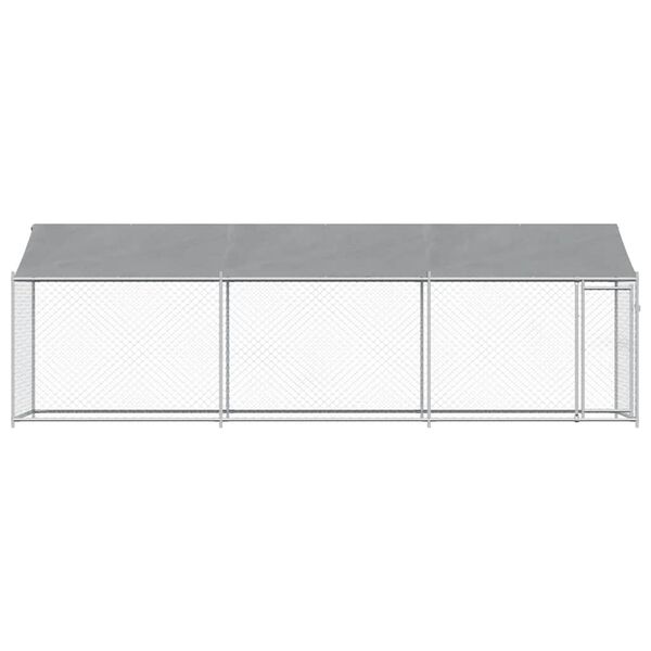 vidaXL Hundgård med tak och dörr grå 6x2x2 cm galvaniserat stål