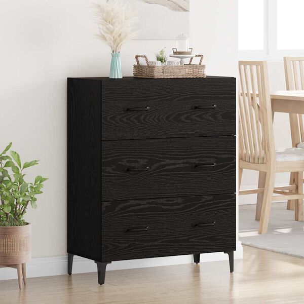 vidaXL Sideboard Svart Ek 69,5 x 34 x 90 cm Konstruerat tr&auml; och j&auml;rn