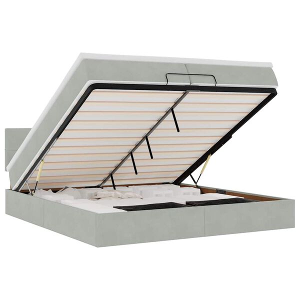 vidaXL Ottoman s&auml;ngram med madrasser ljusgr&aring; 200x200 cm sammet