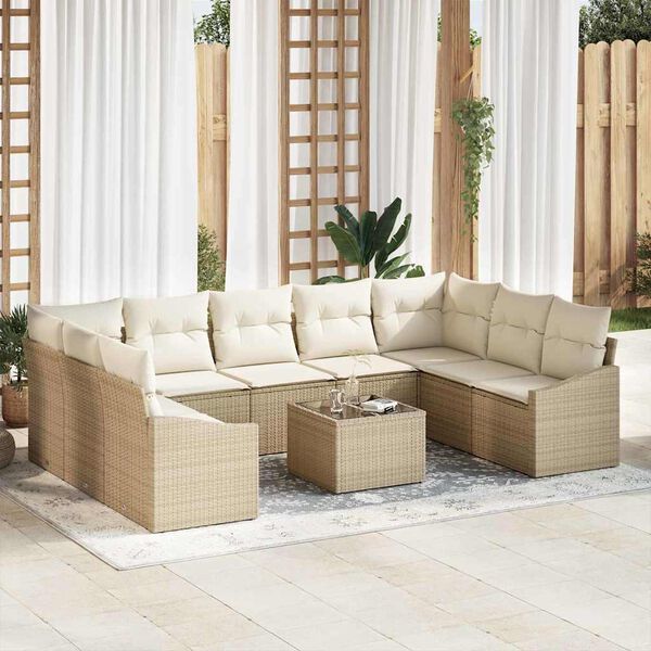 vidaXL Tr&auml;dg&aring;rdsoffset 10 pcs Beige Poly rattan