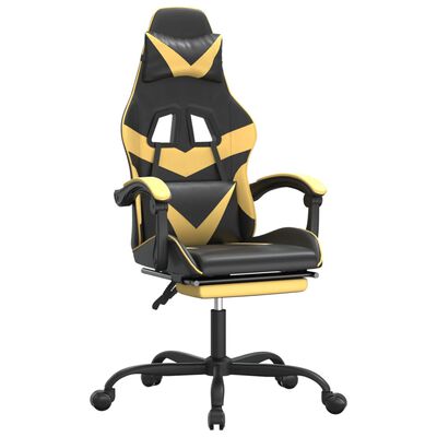 vidaXL Snurrbar gamingstol med fotstöd svart och guld konstläder