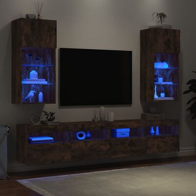vidaXL Tv-bänk med LED-belysning 2 st rökfärgad ek 40,5x30x90 cm