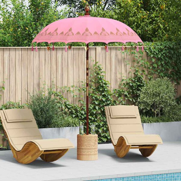vidaXL Balinesisk Parasol Rosa 185 x 185 x 260 cm Bomull