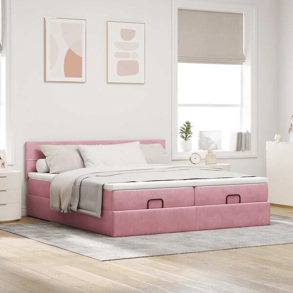 vidaXL Ottoman s&auml;ngram med madrasser rosa 160x200 cm sammet