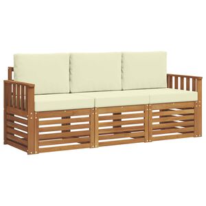 vidaXL Soffgrupper 3 pcs Naturlig och Gr&auml;dde Massivt Akaciatr&auml;