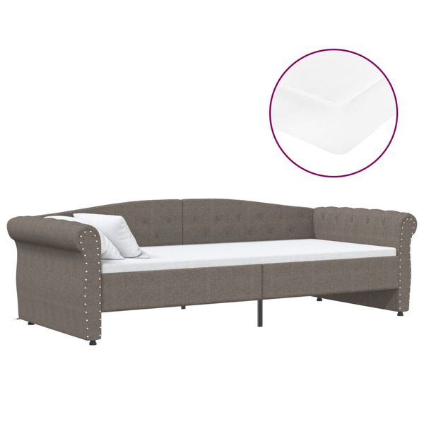 vidaXL Dagb&auml;dd med madrass USB taupe tyg 90x200 cm
