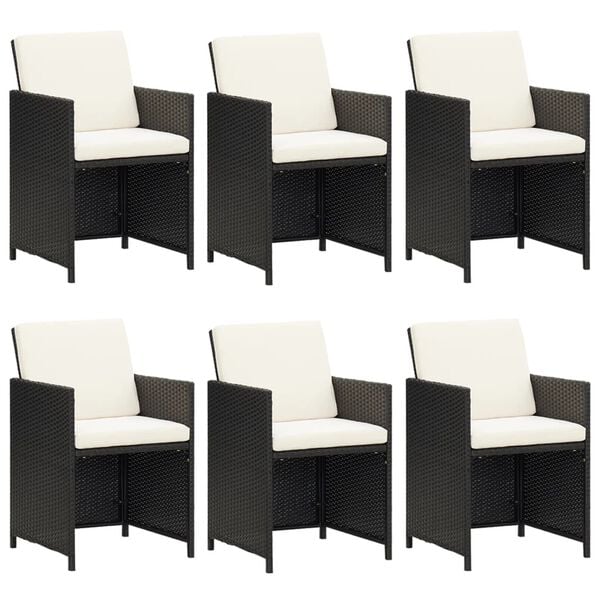 vidaXL Matgrupp f&ouml;r tr&auml;dg&aring;rden med dynor 7 delar konstrotting svart