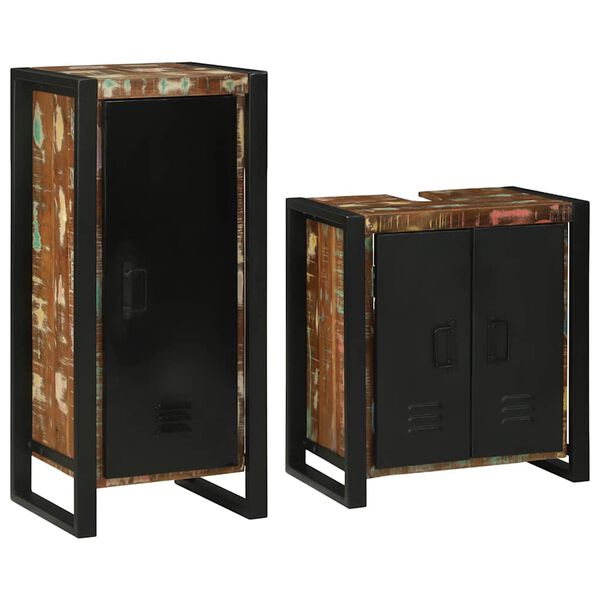 vidaXL Badrumsmöbelset 2 pcs Flerfärgsdesign Massivt återvunnet trä