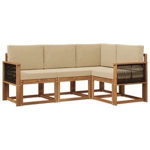 vidaXL Utomhussoffset med kudde 4 pcs Naturlig och Beige Polyester