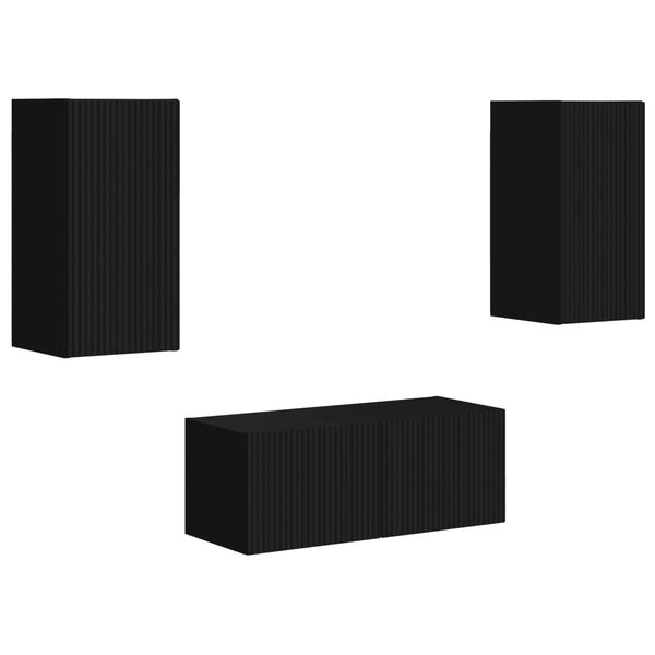 vidaXL TV-b&auml;nkset V&auml;ggmonterad 6 pcs Svart Konstruerat tr&auml;
