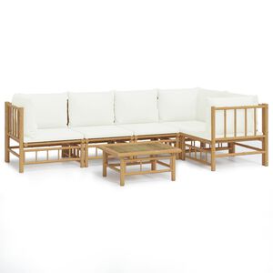 vidaXL Loungegrupp 6 delar gr&auml;ddvita dynor bambu