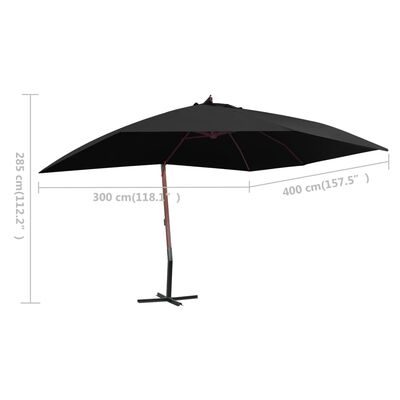 vidaXL Hängande parasoll med trästång 400x300 cm svart
