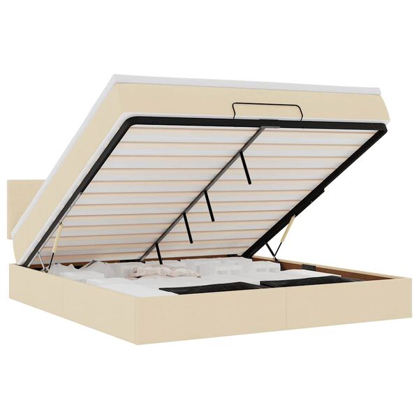 vidaXL Ottoman sängram med madrass gräddvit 160x200 cm tyg