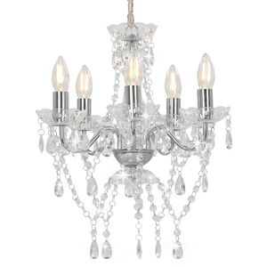 vidaXL Takkrona med kristallp&auml;rlor silver rund 5 x E14