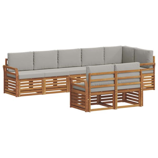 vidaXL Soffgrupper 8 pcs Naturlig och Ljus Gr&aring; Massivt Akaciatr&auml;
