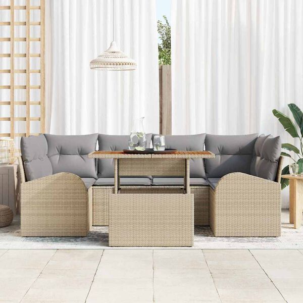 vidaXL Tr&auml;dg&aring;rdsoffset med lagring 7 pcs Beige Poly rattan