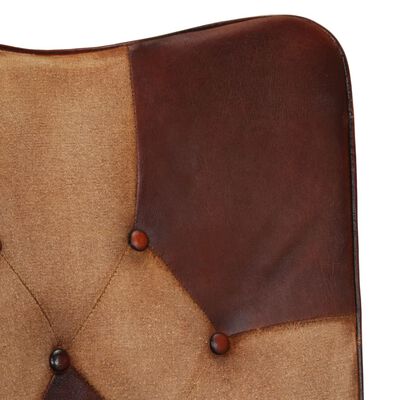 vidaXL Fåtölj med fotpall brun äkta läder och kanvas