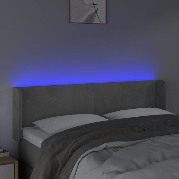 vidaXL Sänggavel LED ljusgrå 147x16x78/88 cm sammet