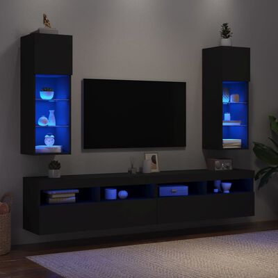 vidaXL TV-bänk med LED-belysning 2 st svart 30,5x30x90 cm