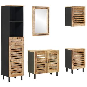 vidaXL Badrumssk&aring;psset 5 st Naturlig 38 x 33 x 160 cm Massivt mangotr&auml;