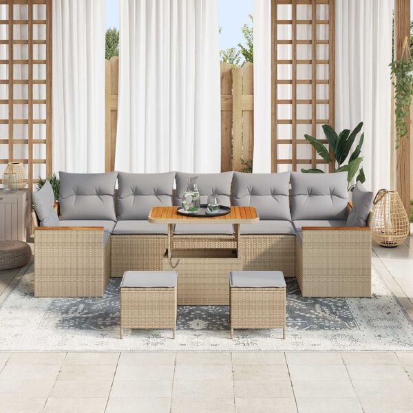vidaXL Tr&auml;dg&aring;rdsoffset med kudde 10 pcs Beige Poly rattan